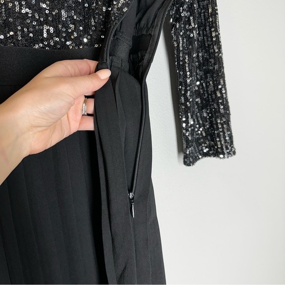 ASOS Little Mistress Sequin Pleated Midi Dress Black Silver Size 4 Women’s - Picture 9 of 14